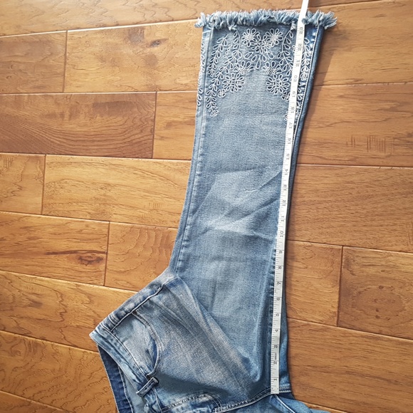Orange Fashion Village Cropped Fringe Embroidered Jeans Light Wash Size L - Picture 8 of 16
